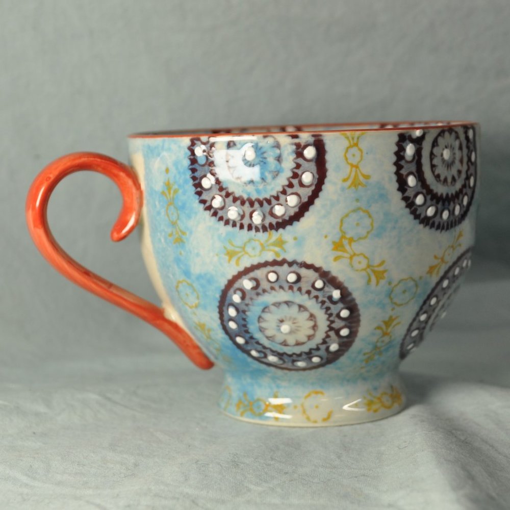 *BOGO mugs* 16 oz mug blue bohemian boho Medallion pier 1? (w1569)